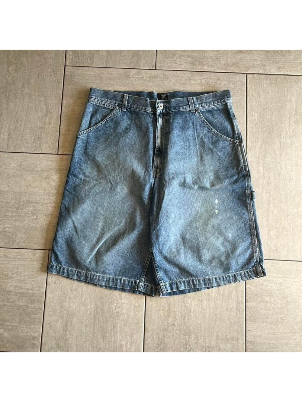 Express Mens Carpenter Denim Shorts Medium Wash Blue Size 36